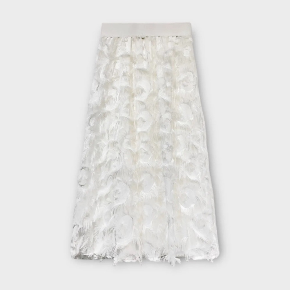 MADE IN ITALY Elegant White Feathered Skirt